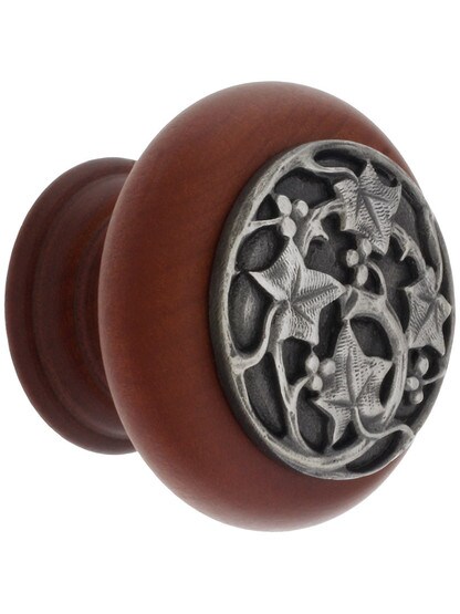 1 1/2 inch Diameter Ivy with Berries Knob in Cherry/Antique Pewter.